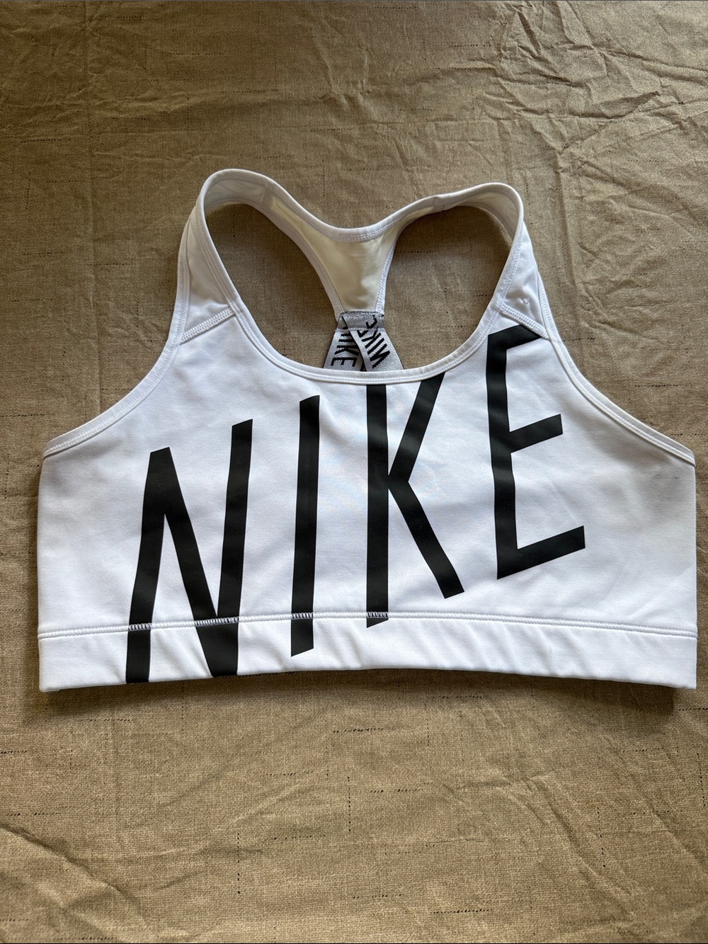Nike White Racerback Bikini Top with Black Logo